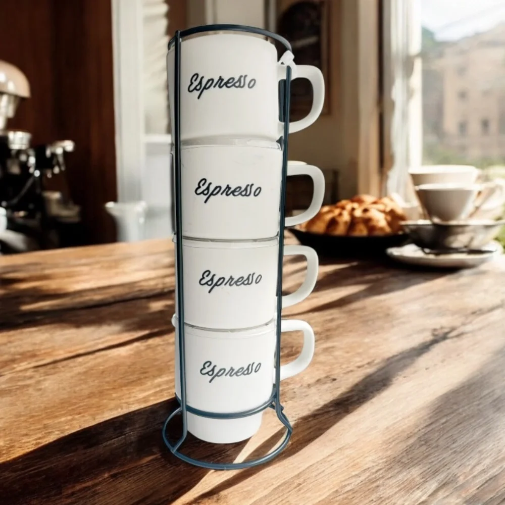NWT MATTE WHITE CERAMIC Stackable Espresso Mugs Set - Picture 6 of 6